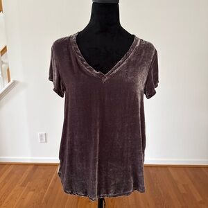 Bella Dahl Velvet V-Neck Short Sleeve Top - Mauve